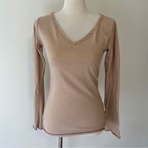 Alabama Chanin 100% Organic Cotton Handmade V-Neck Top Size Small Sustainable